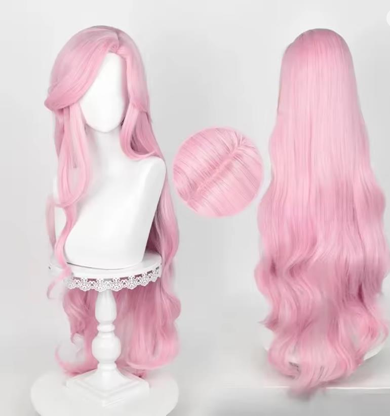 Cosplay Anime Pink Hair - Perruques synthétiques longues ondulées roses pour
