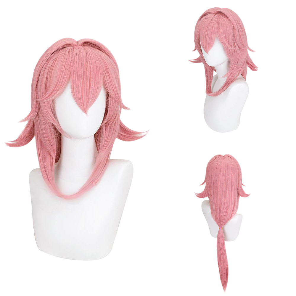 Anime Cosplay Photoshoot - Perruque Yae Miko Cosplay rose naturelle