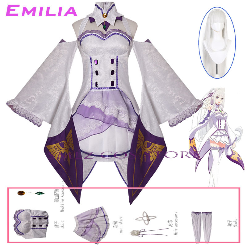 Anime Cosplay Re Zero - Costume de cosplay Emilia Anime Re