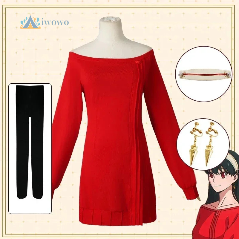 Anime Cosplay Yor Forger - Pull long rouge en tricot pour