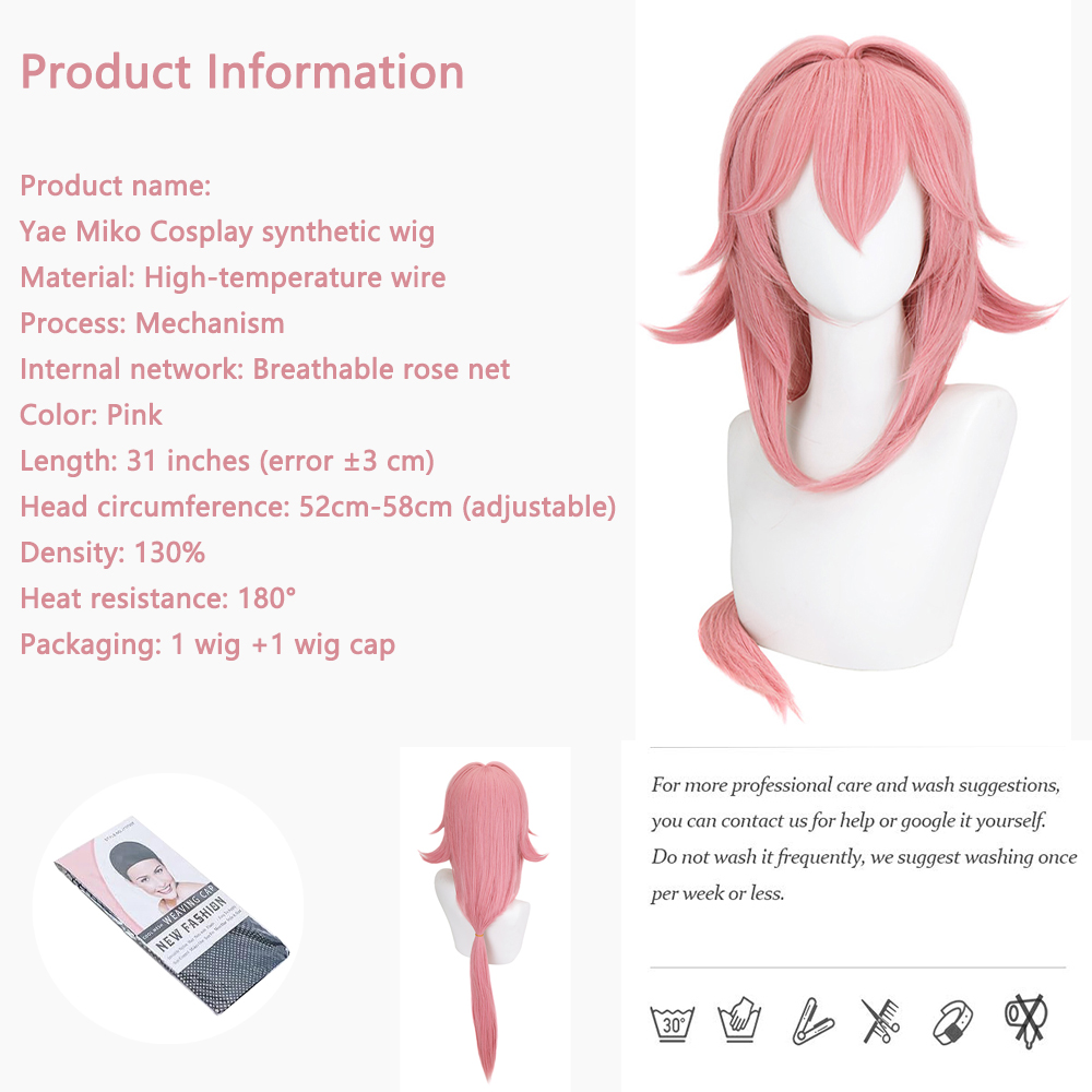 Perruque Yae Miko Cosplay rose - Anime Cosplay Photoshoot avis et prix